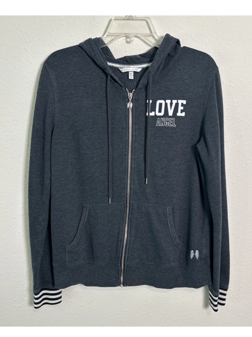 Victoria's Secret Angel Love Hoodie Sweatshirt Womens Med Angel Wing Zipper Gray